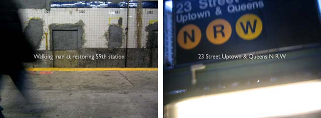 New York Subway 02-01-02Walking man at restoring 59th station / 23 Street Uptown & Queens N R W